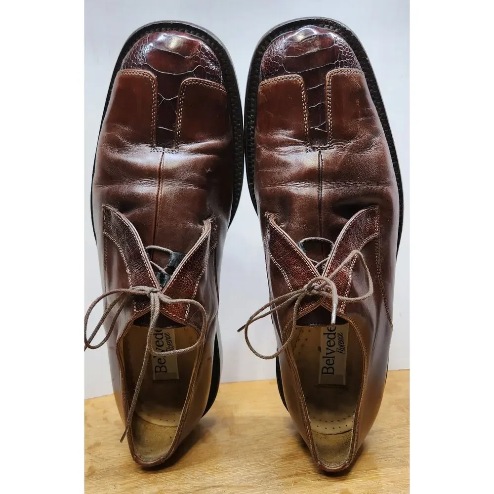 VTG Belvedere Florence Italy Men Hand Made Size 10M Brown Genuine‎ Ostrich